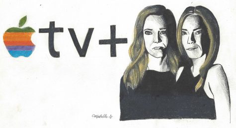 An artist's rendering of an image from Apple promoting one of its original streaming content. Actresses Reese Witherspoon (left) and Jennifer Aniston star in