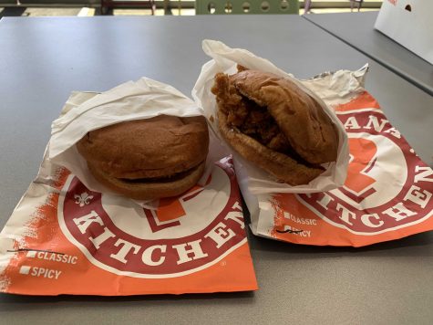 Popeyes' classic chicken (left) and spicy chicken sandwiches are no longer available at the restaurant, according to Popeyes' online Twitter post in August. Interest in the sandwiches went viral over the summer after a rapid increase in popularity. Photo taken by Accolade sports editor Andrew Ngo.