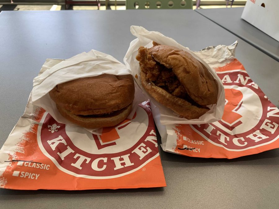 Popeyes classic chicken (left) and spicy chicken sandwiches are no longer available at the restaurant, according to Popeyes online Twitter post in August. Interest in the sandwiches went viral over the summer after a rapid increase in popularity. Photo taken by Accolade sports editor Andrew Ngo.