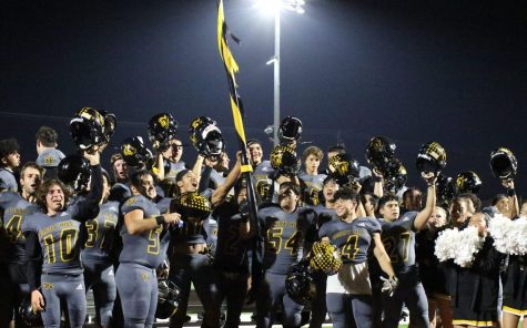 The Sunny Hills football team celebrates together following its 21-14 comeback win against Tustin High School in the first round of the CIF-Southern Section Division 8 playoffs Nov. 8 at Buena Park High School stadium. Photo taken by Accolade photographer Paul Yasutake