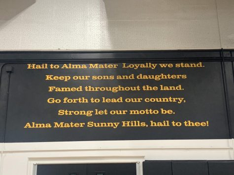 Sunny Hills' alma mater is painted in yellow with a black background -- both school colors. School officials are asking students to contribute their ideas for how to make it more appealing. Photo taken by Accolade photo editor Megan Shin