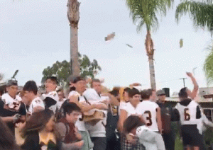 Sunny Hills football team tosses ice cream to students at break Dec. 6 to celebrate CIF title