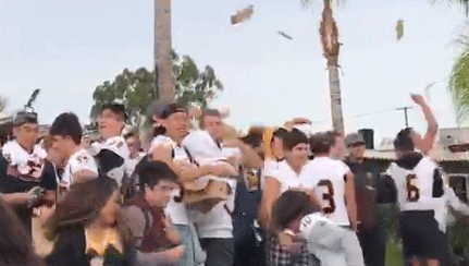 Sunny Hills football team tosses ice cream to students at break Dec. 6 to celebrate CIF title
