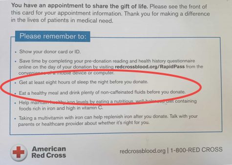 Accolade staff writer junior Charis Lee learns the hard way the consequences of ignoring some of the reminders on the back side of the American Red Cross summons card.