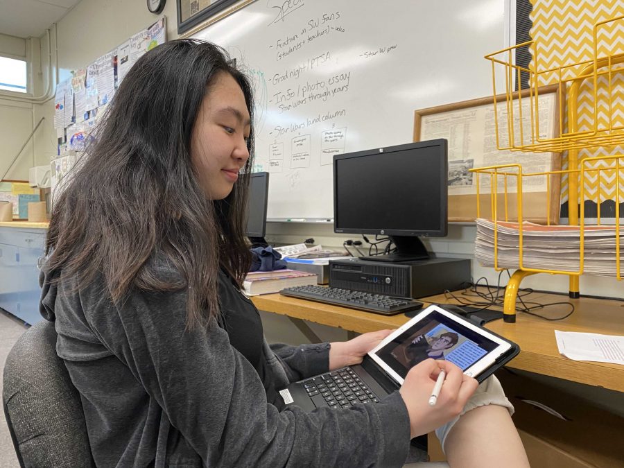 Junior Salina Tjhan offers a sneak peak on the behind of scenes of her new Spider-Man comic she hopes to upload on YouTube soon. Photo taken by Hope Li.