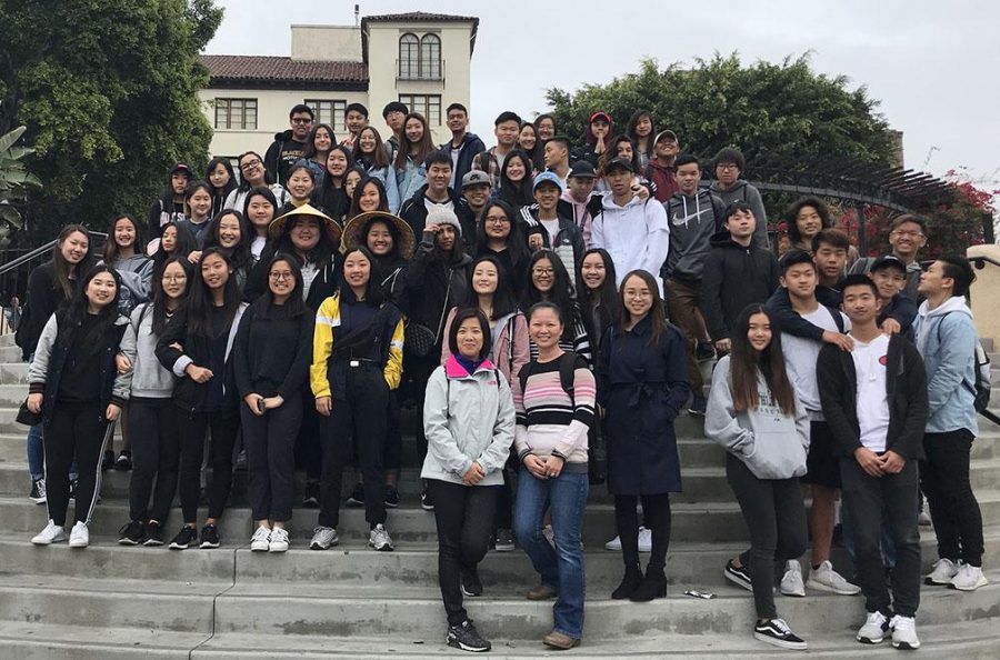 The last time world language teacher Soon-Ya Gordon and her Chinese classes visited Chinatown was on March 17, 2018. Here they are in front of El Pueblo de Los Angeles Historical Monument, where they learned that to make room for Union Station in the 1930s, the current Chinatown was built, and the Chinese people in the El Pueblo area were moved. This year’s March 13 Chinatown field trip was canceled because of the growing coronavirus threat. Image posted with permission from Soon-Ya Gordon.