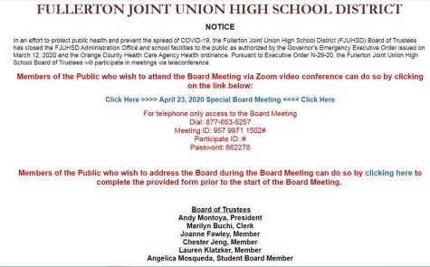 A screenshot of the online notice that can be accessed from the Fullerton Joint Union High School District’s website.