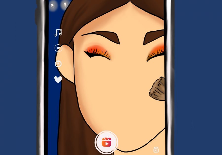 An artist’s rendering of Instagram’s new feature “Reels” shows a user expressing her creativity through a makeup video using its features like audio, speed, filters and more.
