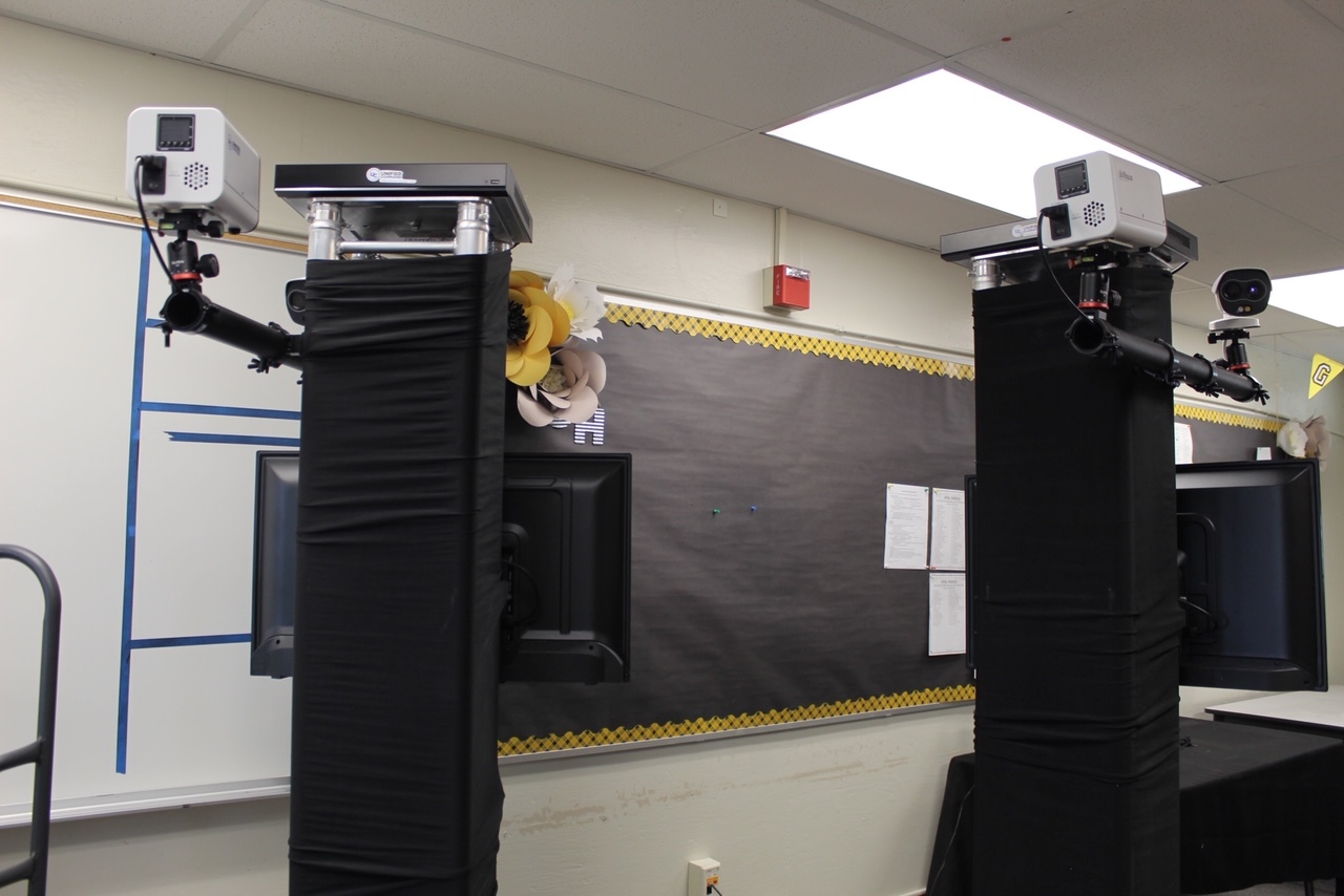 Currently being housed in Room 20, the two thermal cameras will be moved under the overhang at the entrance to the main hallway to Sunny Hills Nov. 2, when students and staff will be allowed to return to campus for live classroom instruction as part of the hybrid learning model. The Fullerton Joint Union High School District paid $15,000 for each camera, which will be used to help school officials to easily check the temperatures of students as they arrive on campus.
