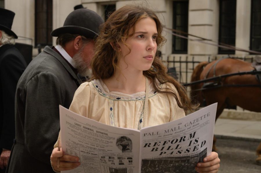 After venturing off to London, Enola Holmes (Millie Bobby Brown) opens up a newspaper in search of clues that her missing mother might have left her. 