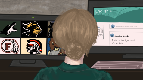 An artist's rendering of a hypothetical FJUHSD virtual academy including teachers and students from all over the district.