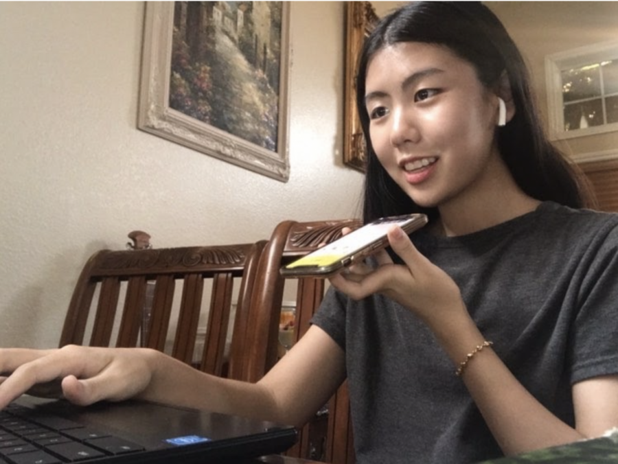 Sophomore Reena Jung makes a call to voters on Sept. 30 and gives reasons why they should vote for Young Kim, who was declared the winner of the 39th Congressional District seat in the House of Representatives. 