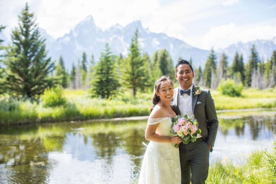Cameron+Tong+%28right%29+celebrates+his+wedding+day+with+his+bride%2C+Shirley%2C+on+July+13+in+front+of+Wyoming%E2%80%99s+Grand+Teton+mountain+range.+Nearly+a+month+later+on+Aug.+11%2C+Tong+starts+the+2020-2021+school+year+at+Sunny+Hills+as+a+new+math+instructor%2C+teaching+Algebra+2+and+Probability+and+Statistics.