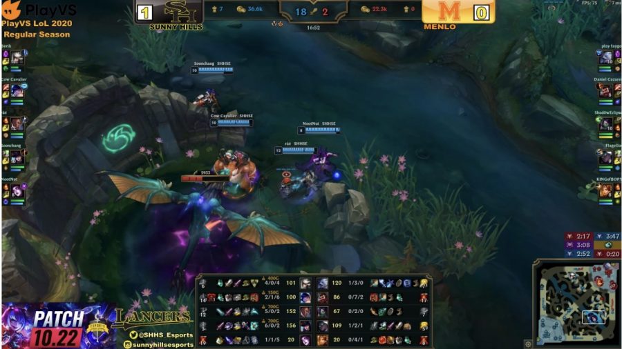The Sunny Hills League of Legends eSports team defeats Menlo High School’s Red team’s third dragon in a Tuesday CIF match.