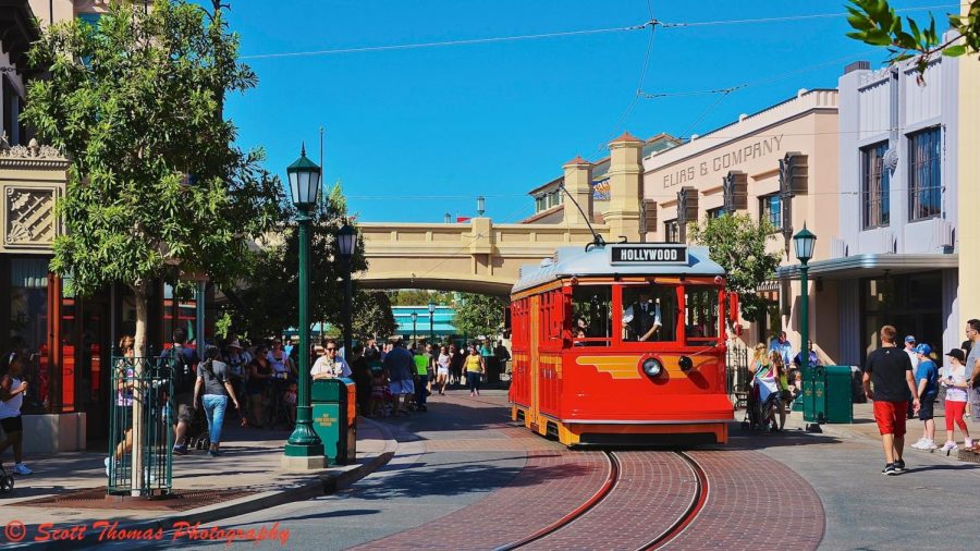 The Red Car Trolly transports guests up to Buena Vista Street at Disney’s California Adventure in Anaheim, Calif.
