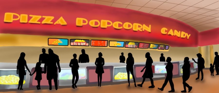 An artist’s rendering of a movie theater before the mandatory coronavirus lockdown. Theaters are finally scheduled to reopen at limited capacity during the coming weeks.