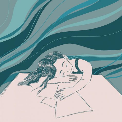 Accolade editor-in-chief senior Michelle Sheen’s drawing portrays a girl slumped over after a long night of studying in her artwork titled “Midnight Dreams.” 
