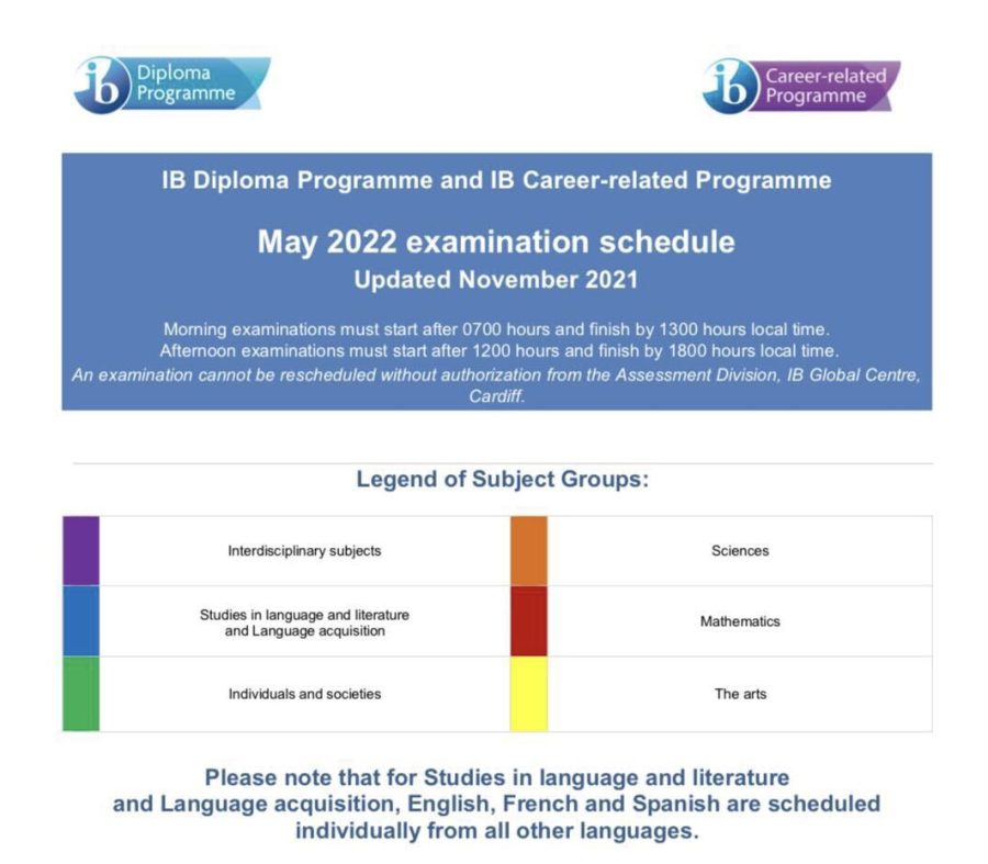 Following+two+years+of+cancellations+of+International+Baccalaureate+%5BIB%5D+exams+because+of+the+pandemic%2C+the+assessments+are+to+take+place+in+person+throughout+the+month+of+May+during+the+2021-2022+school+year+according+to+the+organized+schedule+on+the+IB+website.