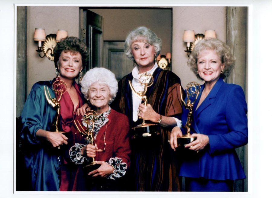 White (right) and her co-stars Bea Arthur, Estelle Getty and Rue McClanahan from the sitcom “The Golden Girls” smile widely for a celebratory picture after winning Primetime Emmy Awards. The movie inserted fan-favorite clips from this show and highlighted White’s best moments. 