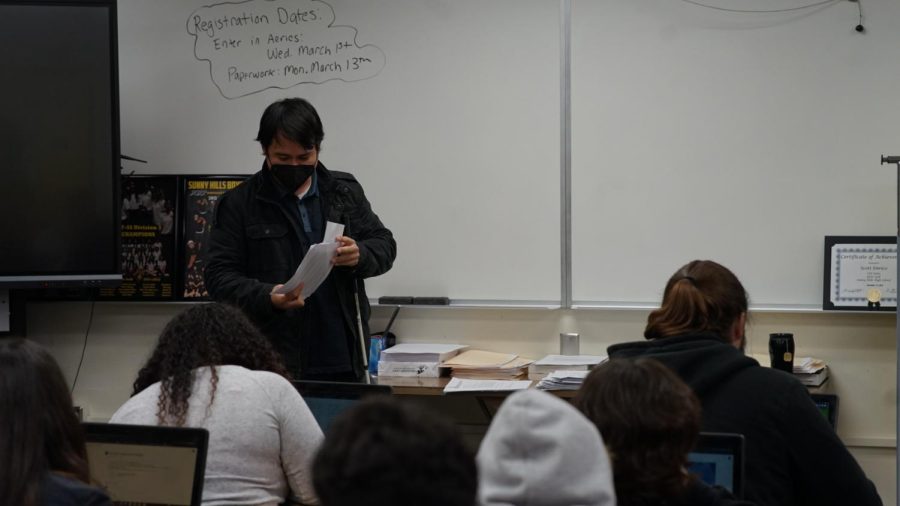 As a student teacher, Rico has been assigned to help instruct English teacher Scott Enrico’s junior students this semester.
