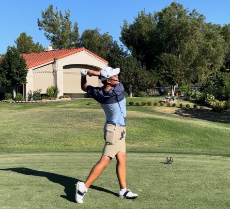 Senior Jeffrey Kwak swings his driver in the Inland Empire Championship Aug. 28, 2022, the third day of his competition. Kwak tied for second place in this tournament with a score of seven under par across the three days he played in.