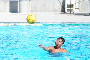 Junior utility player Aidan Sarreal throws the ball in the Sunny Hills pool during the team’s practice on Wednesday, Aug. 30. The Lancers will play their first Freeway League match against Sonora High School on Wednesday, Sept. 20, at La Habra High School.
