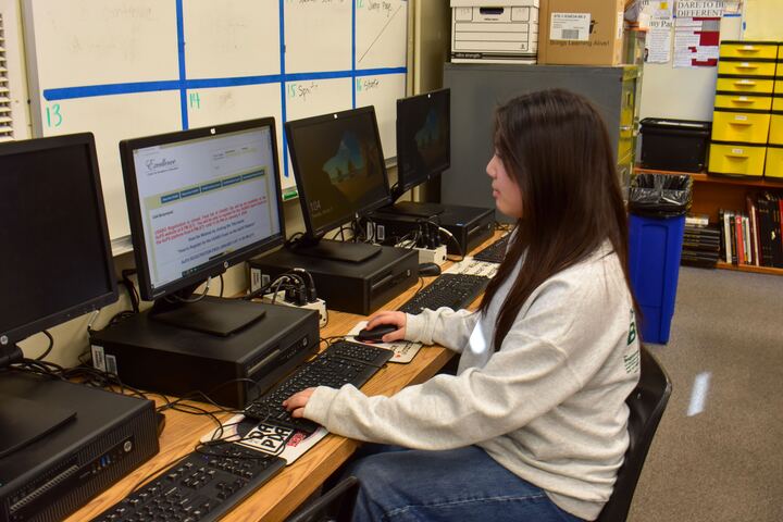 Bio Club president sophomore Soojin Cho shows The Accolade what the USA Biology Olympiad website looks like on Tuesday, Jan. 9, in Room 138.
