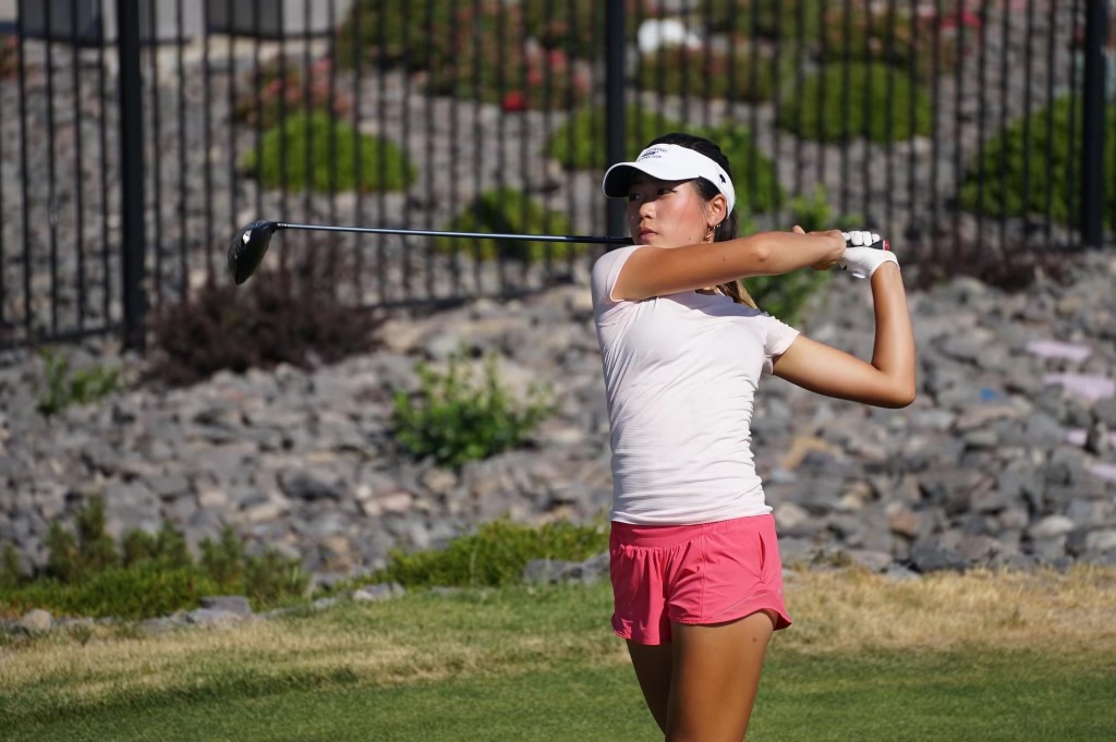 Sophomore Jimin Nam follows through on a swing during the CIF Individual Championship at the Temecula Creek Golf Club on Thursday, Nov. 7. Nam went on to tie for 10th place with three others at 76 under.