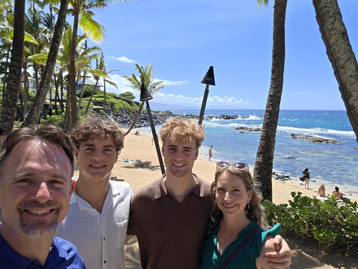Principal Craig Weinreich enjoys time at the beach with his two sons and wife in Maui, Hawaii. 