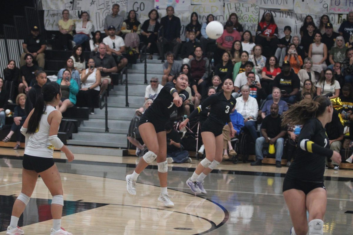 Outside hitter senior Kayla Thienprasiddhi passes a serve from Cypress High School during a home match on Thursday, Oct. 9. Winning in straight sets, the Lady Lancers secured first place in the Crestview League.