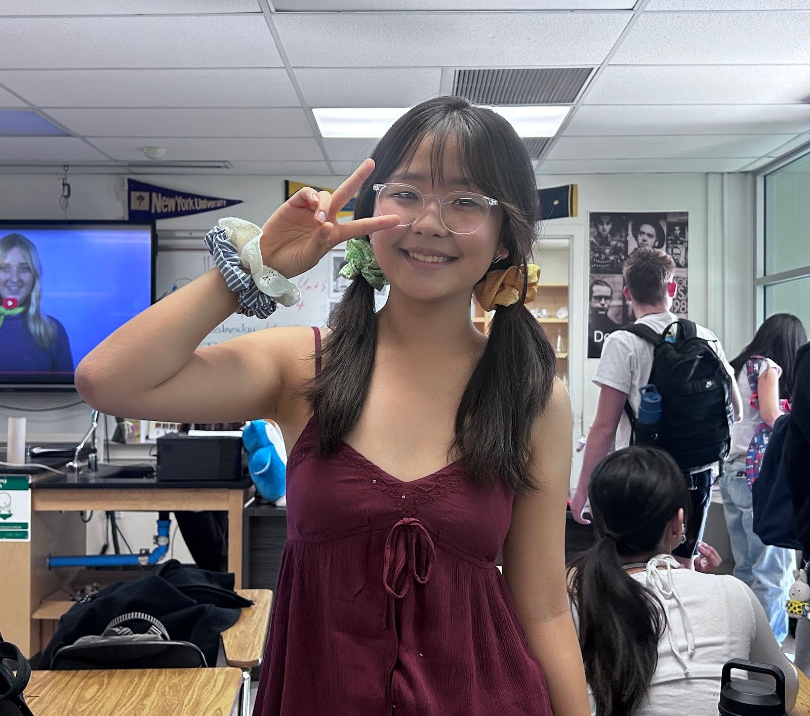 Junior Erin Kim owns many scrunchies in various colors, including green, yellow, white and blue. 
