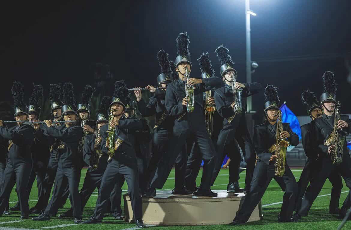 Members of the Lancer Regiment perform their marching and choreography at the Fullerton Joint Union High School District showcase on Wednesday, Oct. 29.