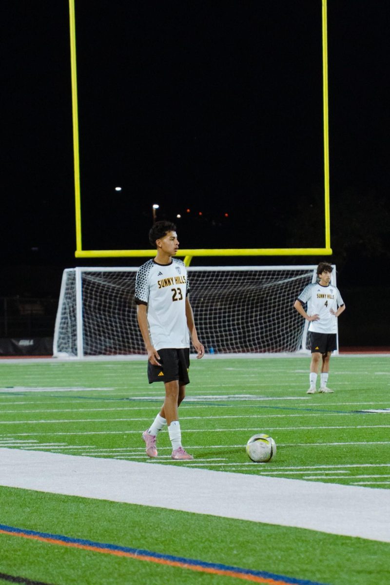 Defender junior Nicholas Urla prepares to take a free kick during an away game against Villa Park High School on Tuesday, Feb. 3.
