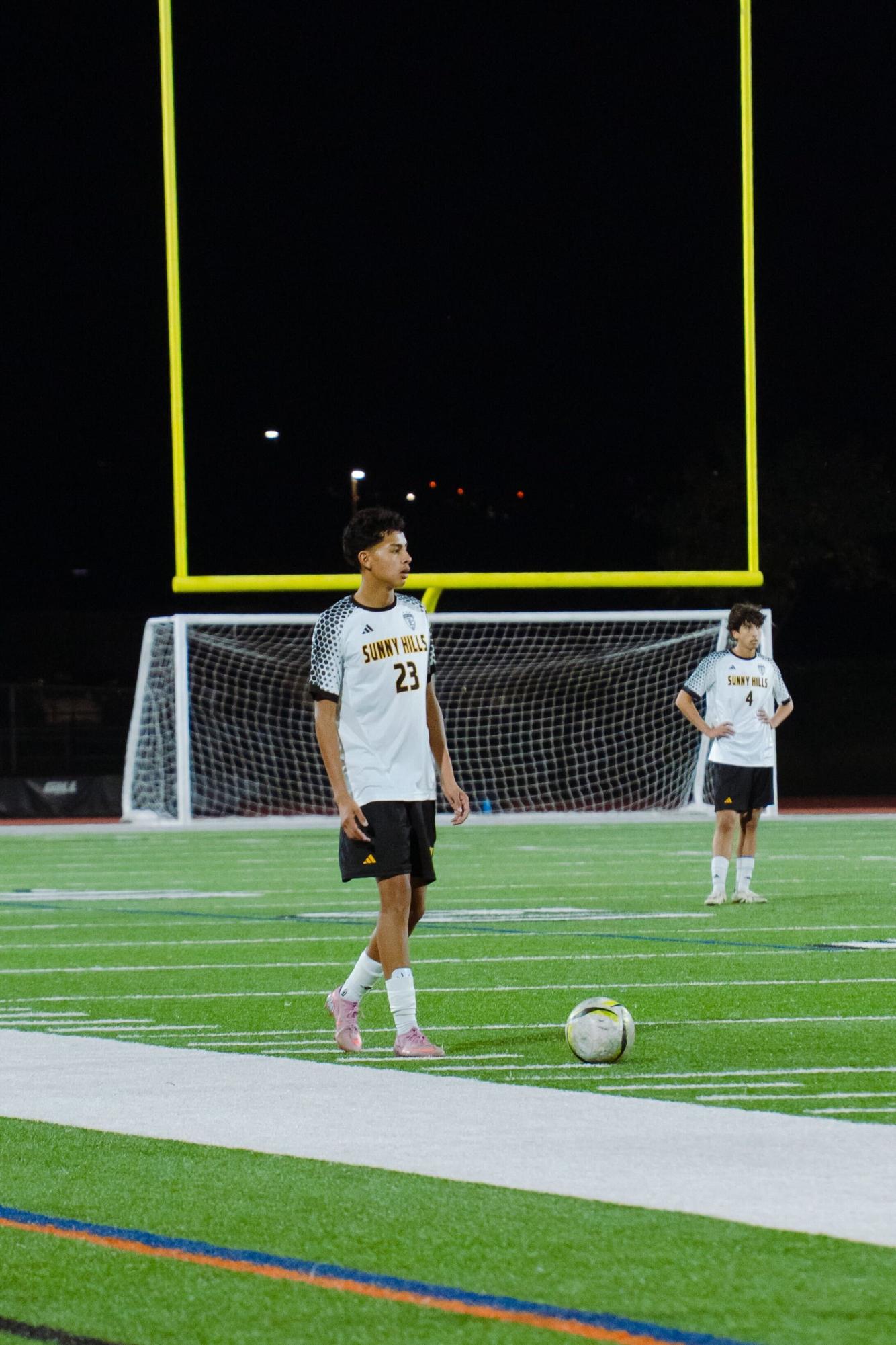 Defender junior Nicholas Urla prepares to take a free kick during an away game against Villa Park High School on Tuesday, Feb. 3.
