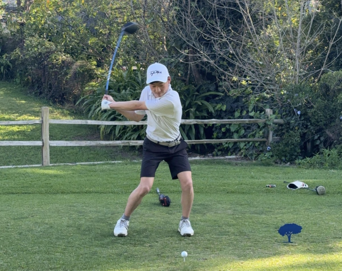 Senior Cole Kim tees off on the ninth hole at Candlewood Country Club on Thursday, March 12, against La Serna High School. The team wins 182-183. 