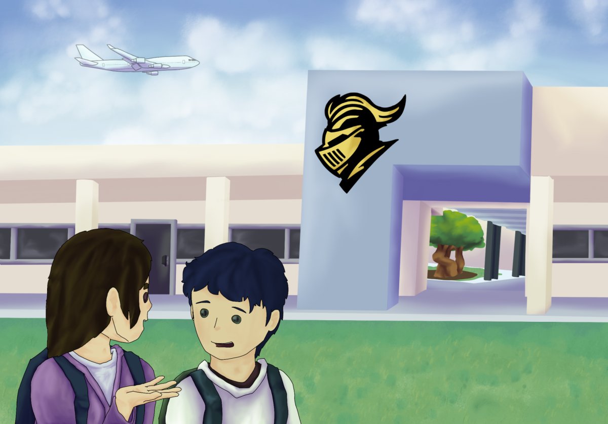 Korean students talk to each other in Sunny Hills. 