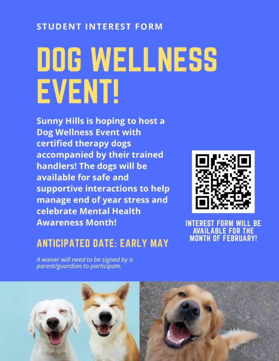 Staci Balliet advertised for the Dog Wellness Event via morning announcements, the guidance counselors’ Google Classroom, the Guidance Gazette and the Sunny Hills Instagram (@winstonthelancer). 