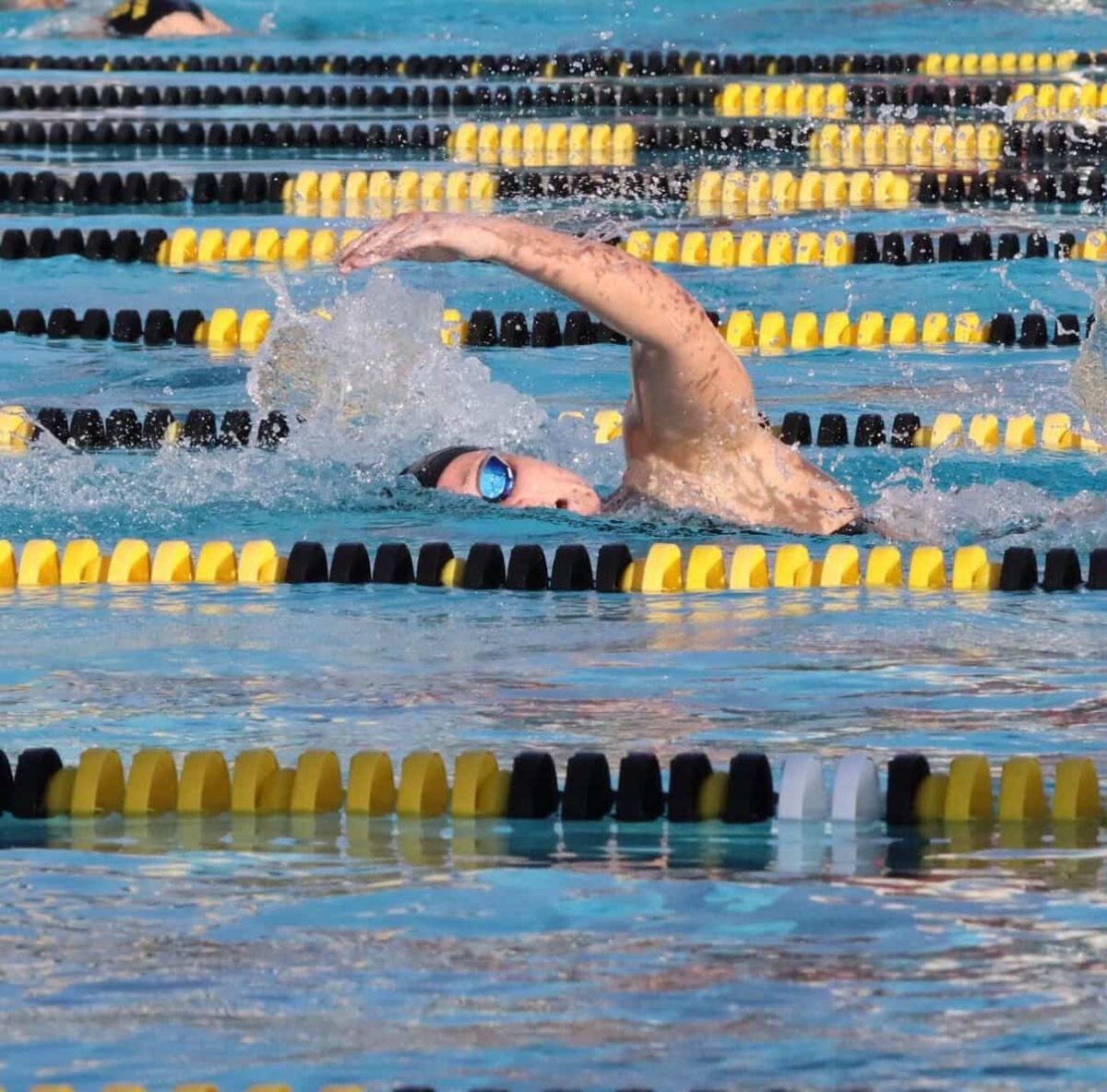 Senior Eveline Grannis swims in a meet against Foothill High School at Sunny Hills, where she scored 12 points individually and won both of her events on Wednesday, March 25.