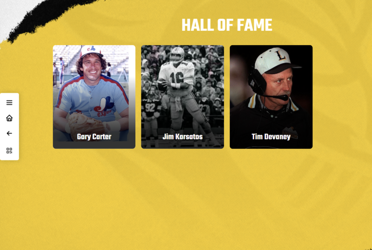 The screenshot shows a mockup of what the Hall of Fame would look like on the display screen in the gym on SH campus.